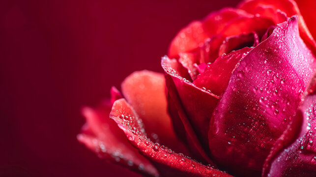 Close-up Macro of a Vibrant Red Rose with Water Droplets flower