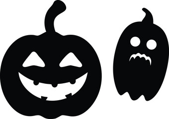 Cute cartoon pumpkin and ghost characters showing happy scared and angry expressions isolated on white background isolated on transparent background
