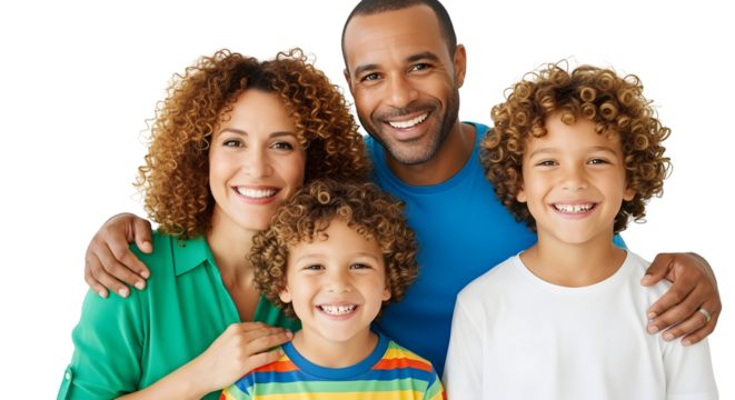 Joyful diverse family portrait capturing a moment of pure happiness and togetherness, smiling brightly for a studio photograph on a clean background