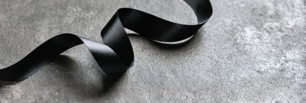 Black ribbon on a gray stone surface