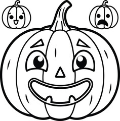 Collection of cartoon pumpkin faces with different expressive emoji emotions isolated on white background isolated on transparent background