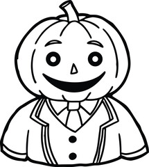 Cute smiling cartoon pumpkin wearing a school uniform isolated on white background isolated on transparent background