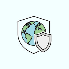 Earth protection shield vector icon. Symbol of global security and conservation.