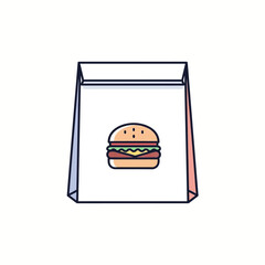 Takeaway paper bag with a burger logo. A vector icon for fast food delivery service.