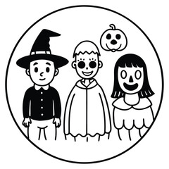 Whimsical halloween characters witch ghost vampire and skeleton group illustration isolated on white background isolated on transparent background