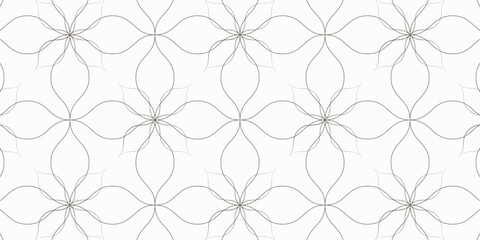 Seamless floral vector pattern with delicate geometric line art. Minimal continuous design resembling abstract flowers and petals. Elegant and modern background suitable for wallpaper, textile, wrappi