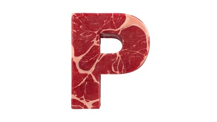 The letter 'P' formed from raw meat against a white background, ideal for culinary themes and food-related content