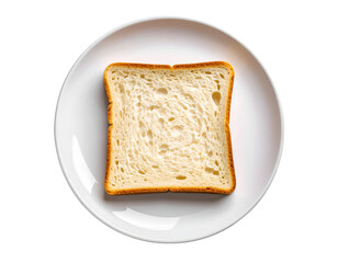 Bread Slice on a Plate: A single, perfectly square slice of fresh bread rests elegantly on a pristine white plate, inviting to a moment of culinary simplicity.