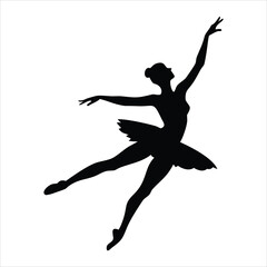 Silhouette of a graceful ballerina in mid leap with arms extended
