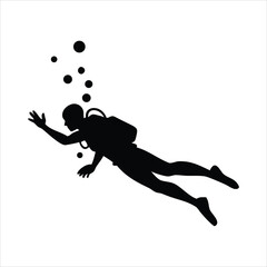 Silhouette of a scuba diver with bubbles ascending