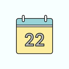 Calendar icon for date 22. Event schedule and appointment vector symbol.