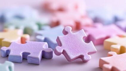 Pastel puzzle pieces, soft focus