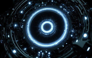 Fototapeta premium High-tech circular structure with glowing blue lights and intricate patterns