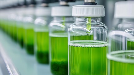 Automated robotic farm for algae cultivation algae growth tank, swirling liquid, subtle bubbles, biological process