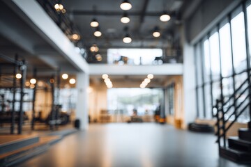 Fototapeta premium Blurry gym interior with multiple levels
