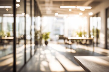 Blurred modern office interior, sunlight