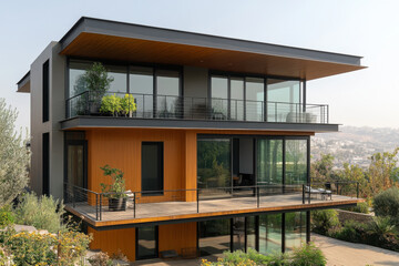 Fototapeta premium Modern house with balcony and deck.