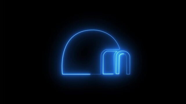 A glowing neon ice igloo icon slowly fades in, its edges shimmering with a cool, frosty glow. neon ice concept.