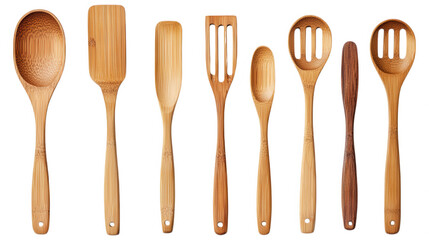Culinary Craftsmanship: A curated assortment of natural, wooden kitchen utensils, each embodying the essence of traditional cooking tools.