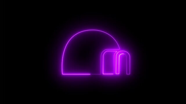 A glowing neon ice igloo icon slowly fades in, its edges shimmering with a cool, frosty glow. neon ice concept.