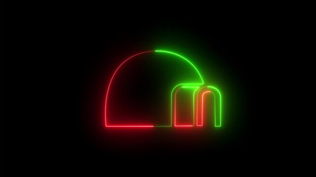 A glowing neon ice igloo icon slowly fades in, its edges shimmering with a cool, frosty glow. neon ice concept.