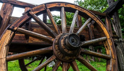 Wooden wagon wheel close-up (1)