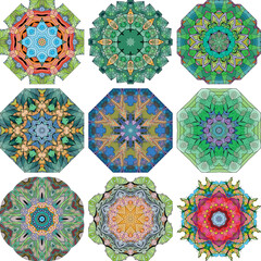 Set of colorful cute Mandalas. Decorative unusual round ornaments.