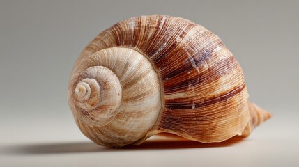 Detailed close up image of a spiral sea shell with intricate patterns and textures