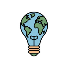 Earth in a lightbulb vector icon. A creative concept for sustainability and green energy. 