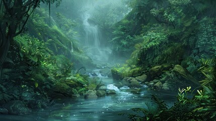 Misty rainforest scene