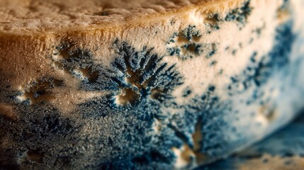 Cheese aging process with blue veins in artisanal wheel