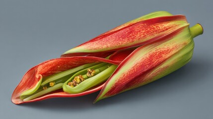 Red-and-green flower bud, open