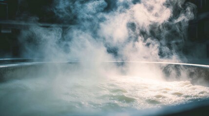 Naklejka premium Milk pasteurization process with heating and rising steam