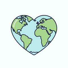 Heart shaped Earth icon. Love the planet, peace & unity symbol vector.