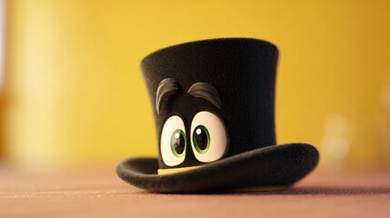 Cartoon top hat with large eyes on a pastel background