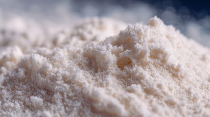 Whey protein powder texture with fine white crystalline particles