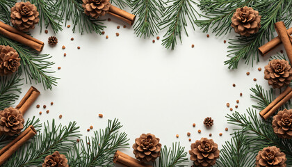 Pine Branch, Pine Cone, Cinnamon Stick Border