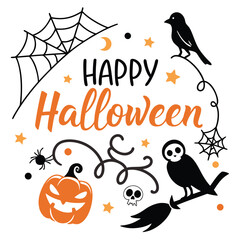 Fototapeta premium Happy Halloween T-Shirt Vector with Pumpkin and Spider