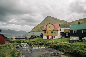 Traditional Colorful Houses in a Village on the Faroe Islands, Gj&oacute;gv