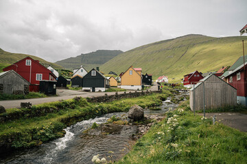 Traditional Colorful Houses in a Village on the Faroe Islands, Gj&oacute;gv