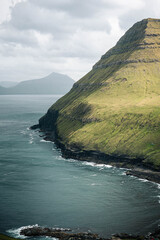 Dramatic Ocean Cliffs with Bird on the Faroe Islands