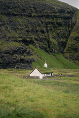 Traditional Grass-Roofed Church in the Faroe Islands, Saksun