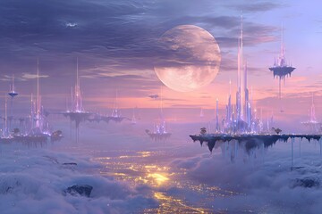 Surreal floating island landscape fantasy world concept digital art magical dreamy atmosphere ethereal mystical science fiction
