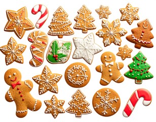 Festive gingerbread cookies, various shapes and designs