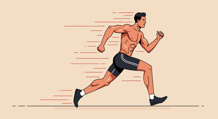 Obraz premium Vector art of a marathon athlete running fast with determination, sport competition, dynamic motion, flat style illustration(2)