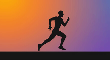 Vector silhouette of a runner exercising at sunset, sport and fitness activity, healthy lifestyle, flat minimalist illustration