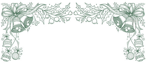 Hand drawn vector christmas frame with christmas bell, christmas ball, holly berry