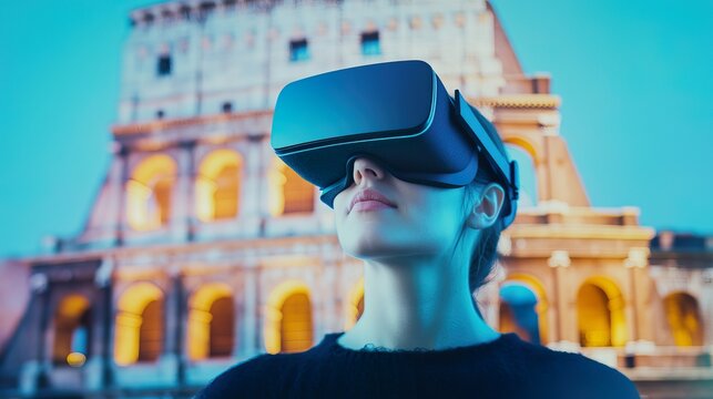 Digital interactive city tours accessed through smart glasses, overlaying historical facts and augmented reality elements onto the real world, immersive sightseeing