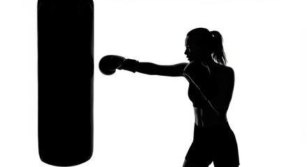 Female Boxer Training with Punching Bag , Woman Boxing Workout, Fitness, and Combat Sports Illustration