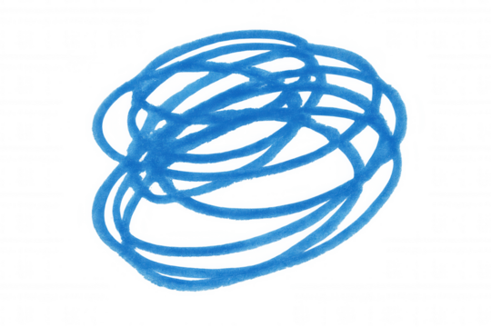 Swirling blue scribbled circle expressing mental turmoil, chaotic emotions against transparent backdrop, highlighting abstract visual concept